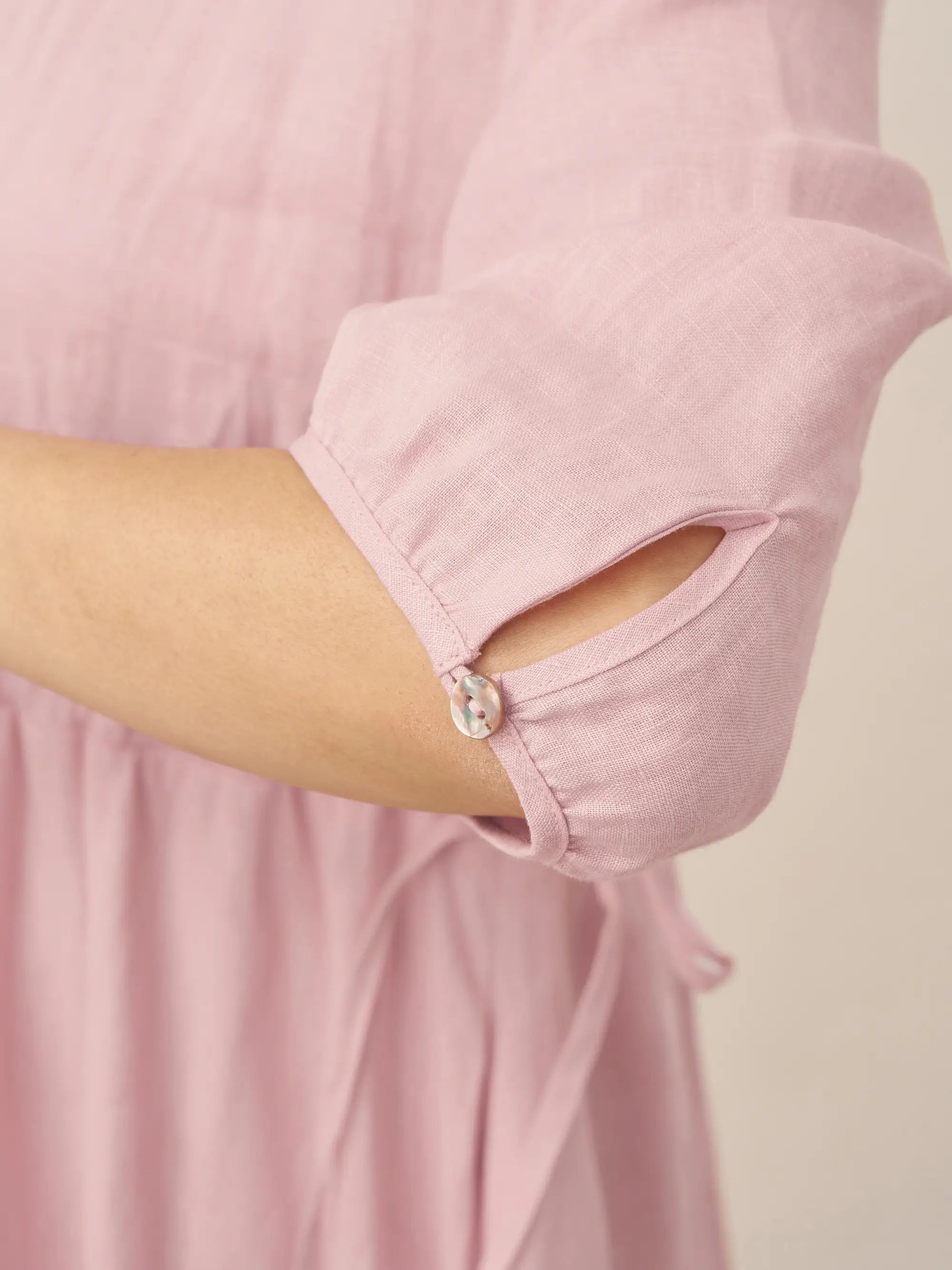 LINTICO 100% Linen A-Line Drawstring Waist Midi Dress DIXIE — detail shot 6