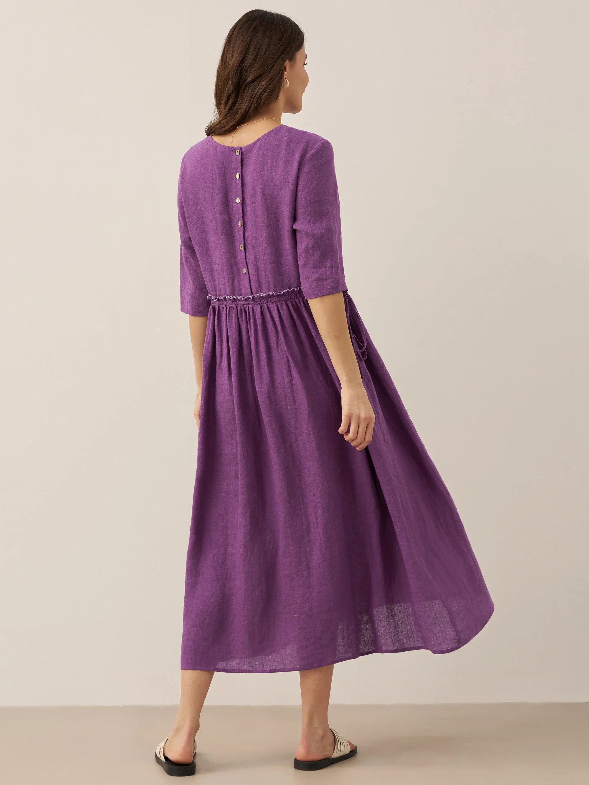 LINTICO 100% Linen Petal-Waist Drawstring Midi Dress JASMINE — comparison shot