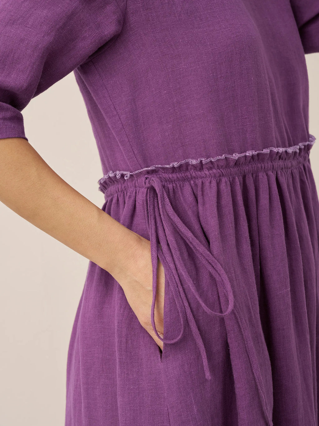 LINTICO 100% Linen Petal-Waist Drawstring Midi Dress JASMINE — main product shot