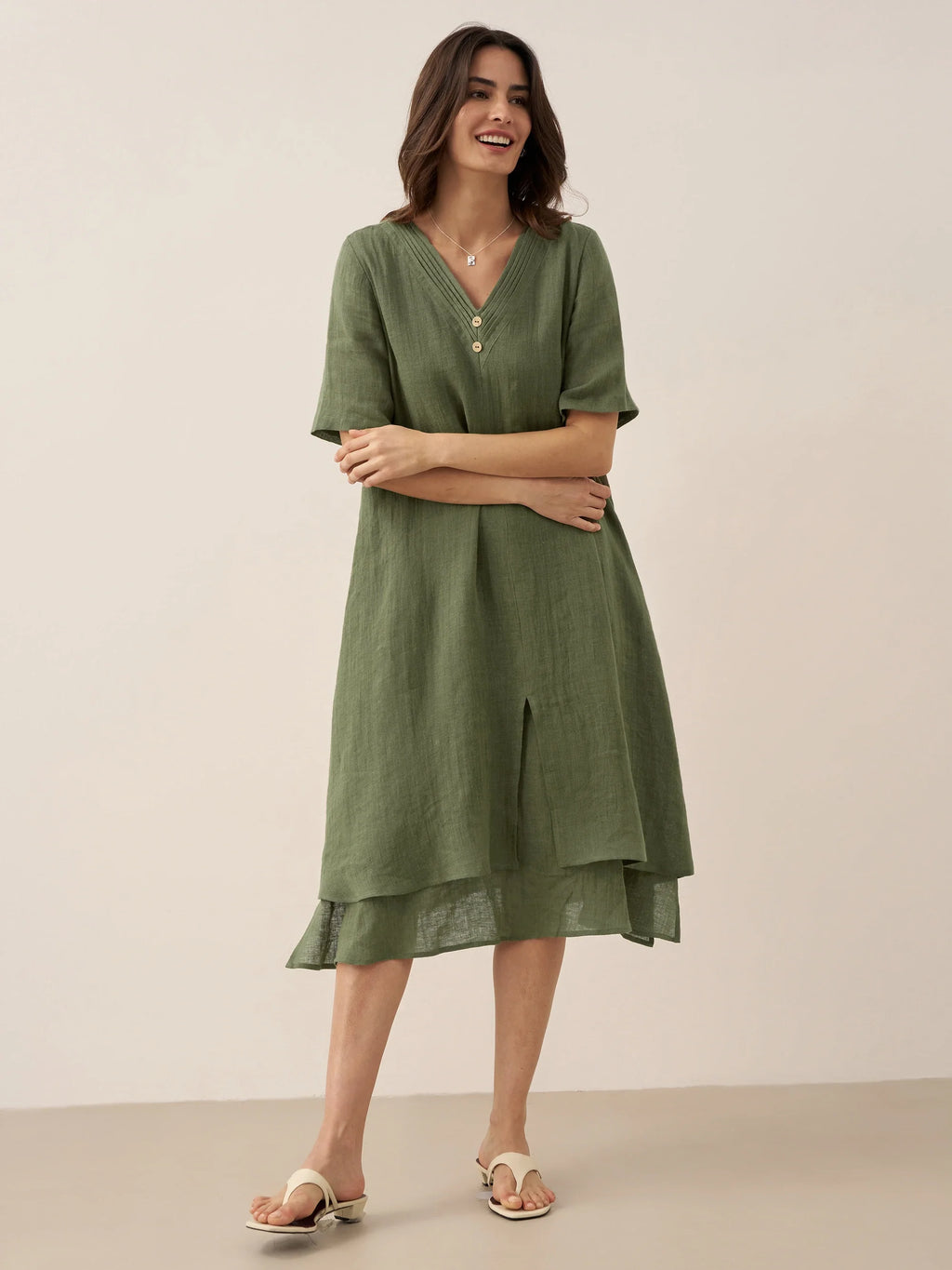 100% Linen V-Neck Double-Layer Mini Dress JAYDA
