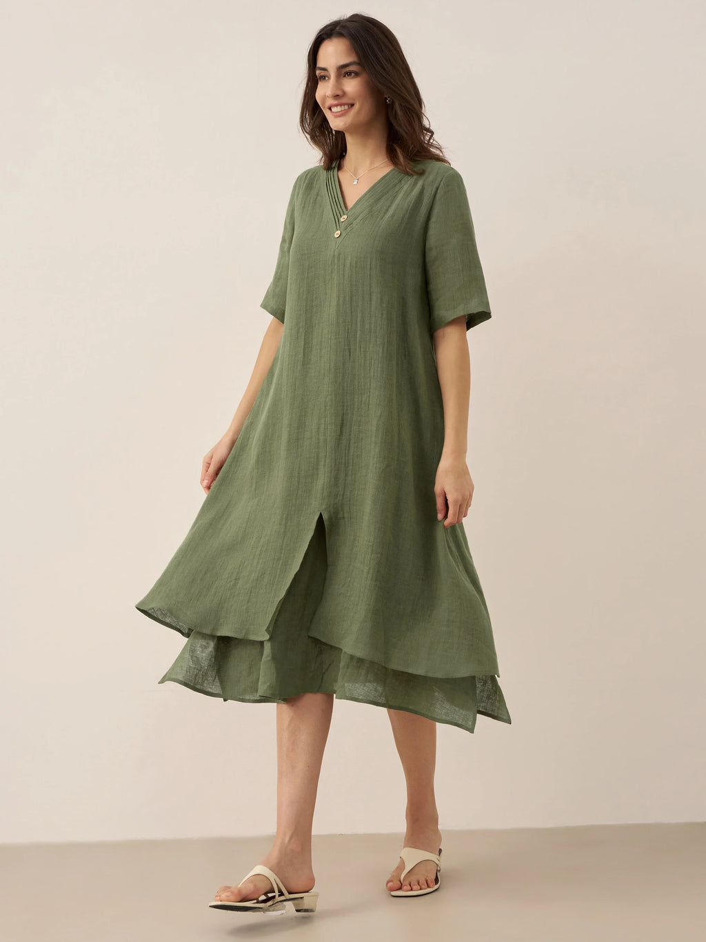 100% Linen V-Neck Double-Layer Mini Dress JAYDA