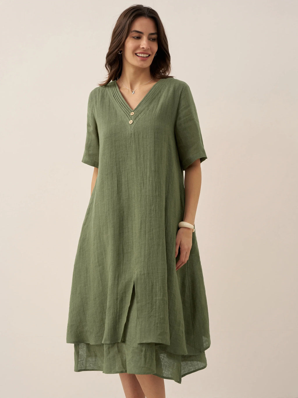 100% Linen V-Neck Double-Layer Mini Dress JAYDA