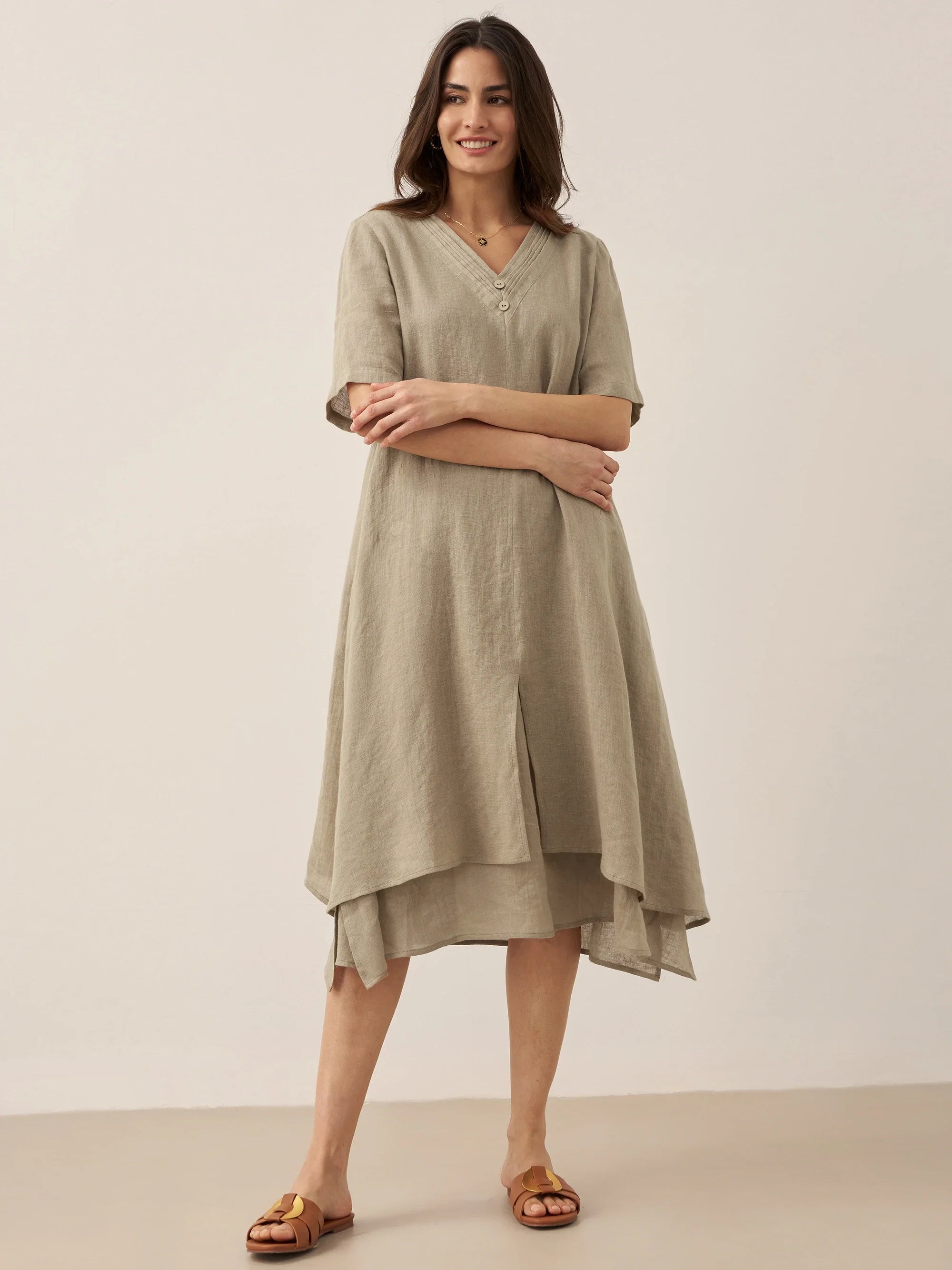 100% Linen V-Neck Double-Layer Mini Dress JAYDA