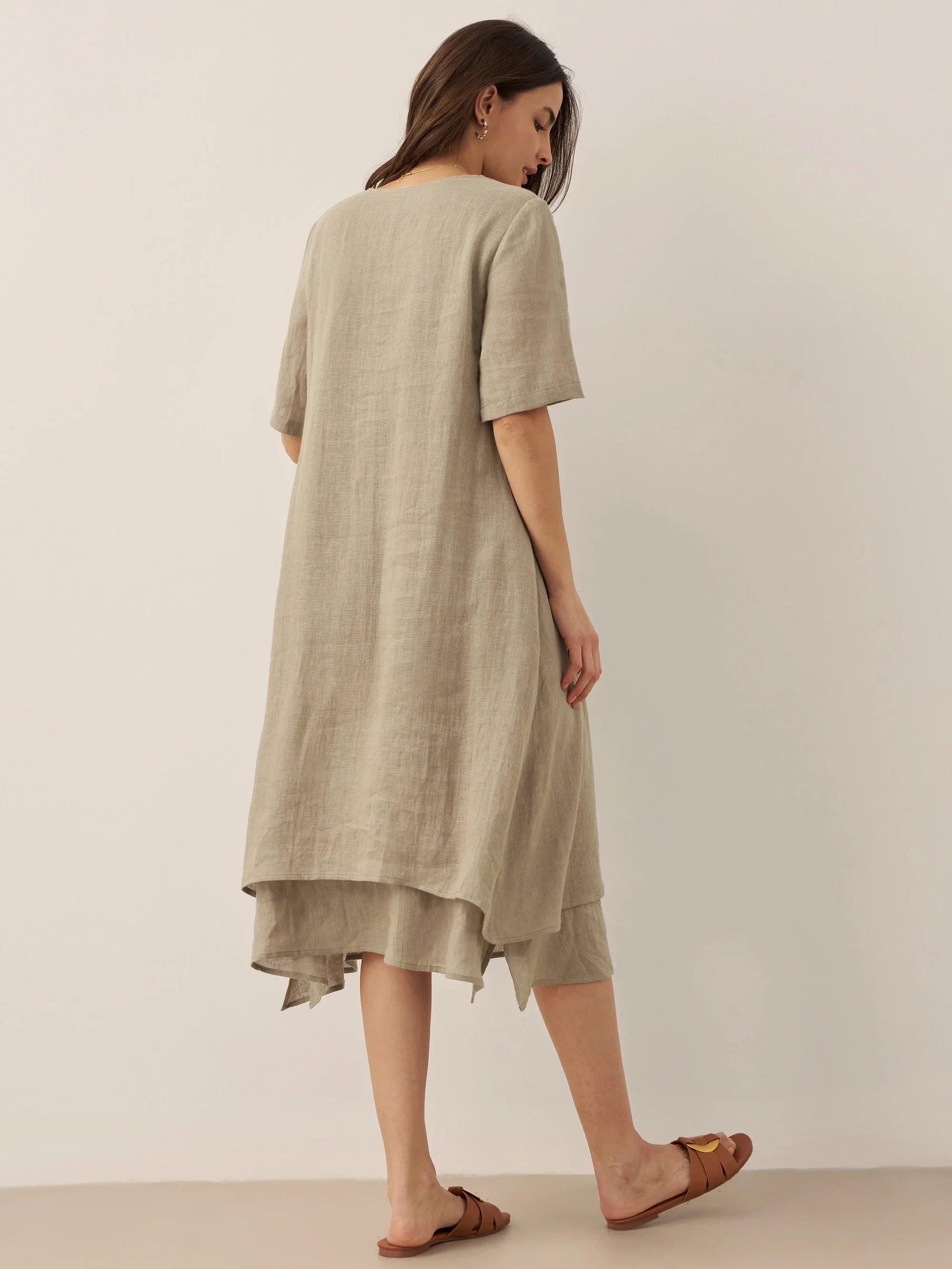 100% Linen V-Neck Double-Layer Mini Dress JAYDA