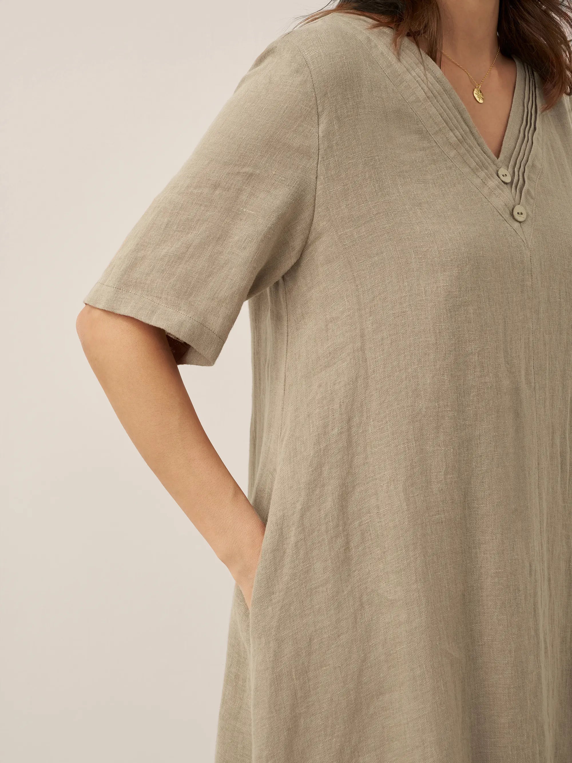 LINTICO 100% Linen V-Neck Double-Layer Midi Dress JAYDA — comparison shot
