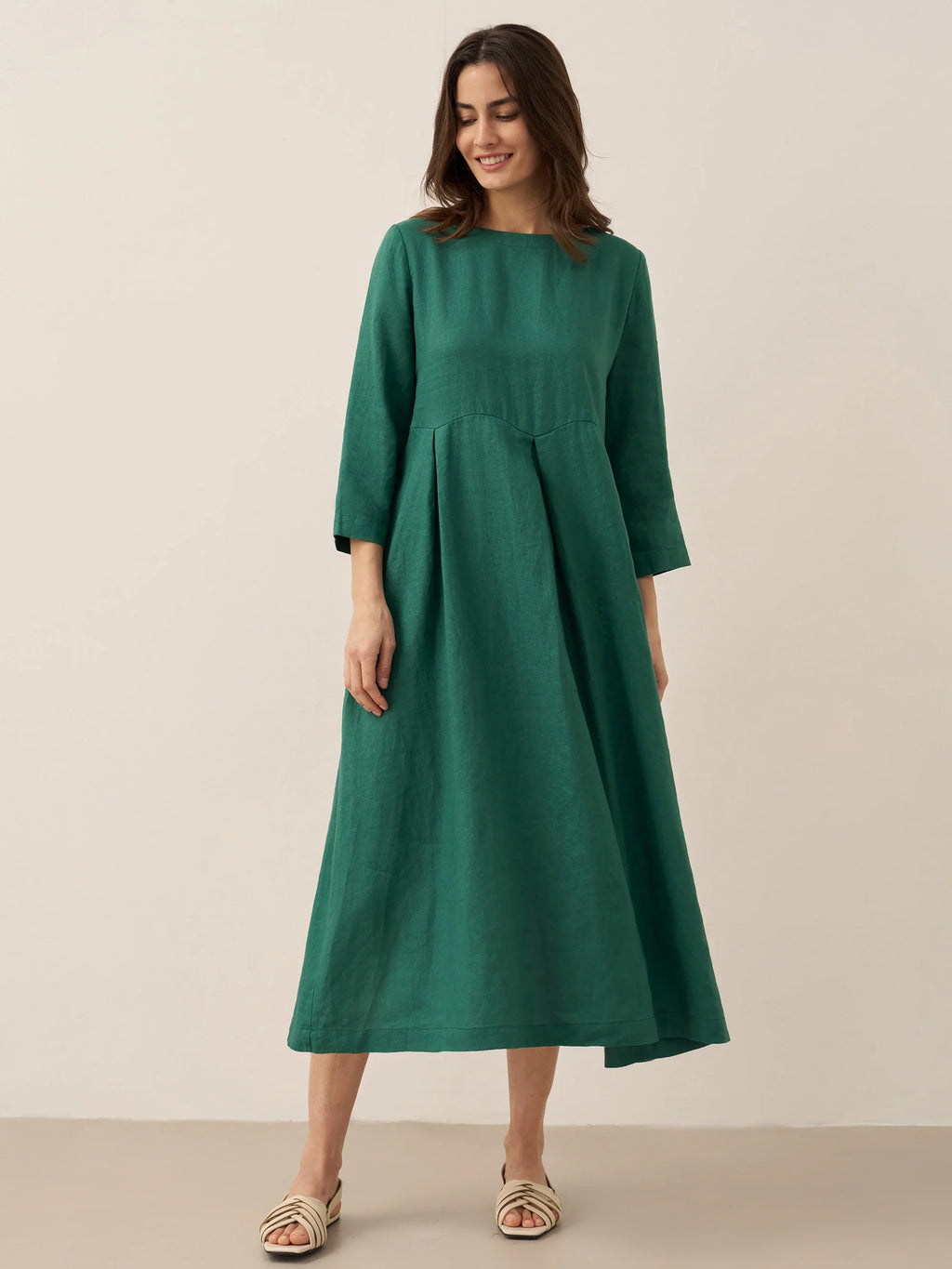 LINTICO 100% Linen Bateau Neck Pleated Maxi Dress ABIGAIL — main product shot