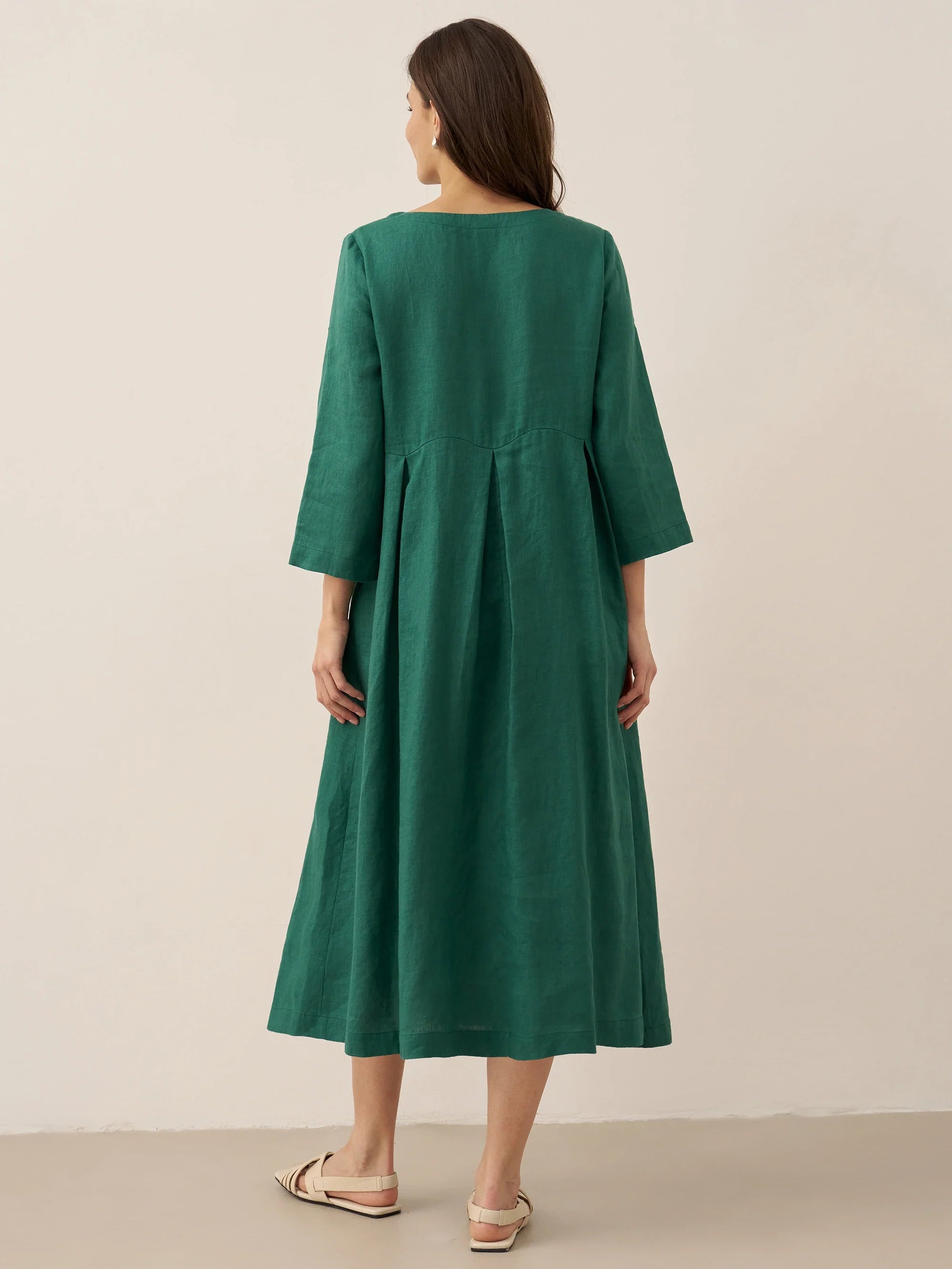 LINTICO 100% Linen Bateau Neck Pleated Maxi Dress ABIGAIL — main product shot