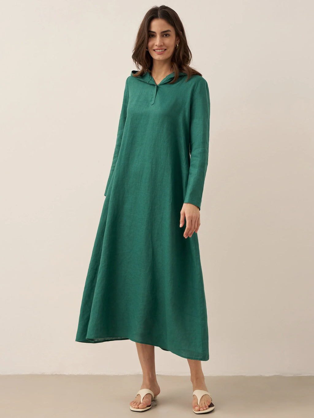LINTICO 100% Linen Hooded Pullover Maxi Dress REBECCA — size reference