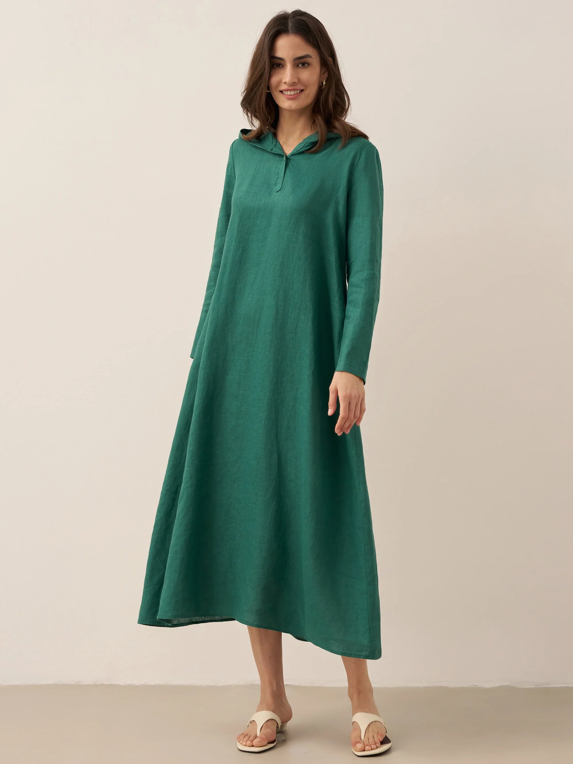 LINTICO 100% Linen Hooded Pullover Maxi Dress REBECCA — size reference