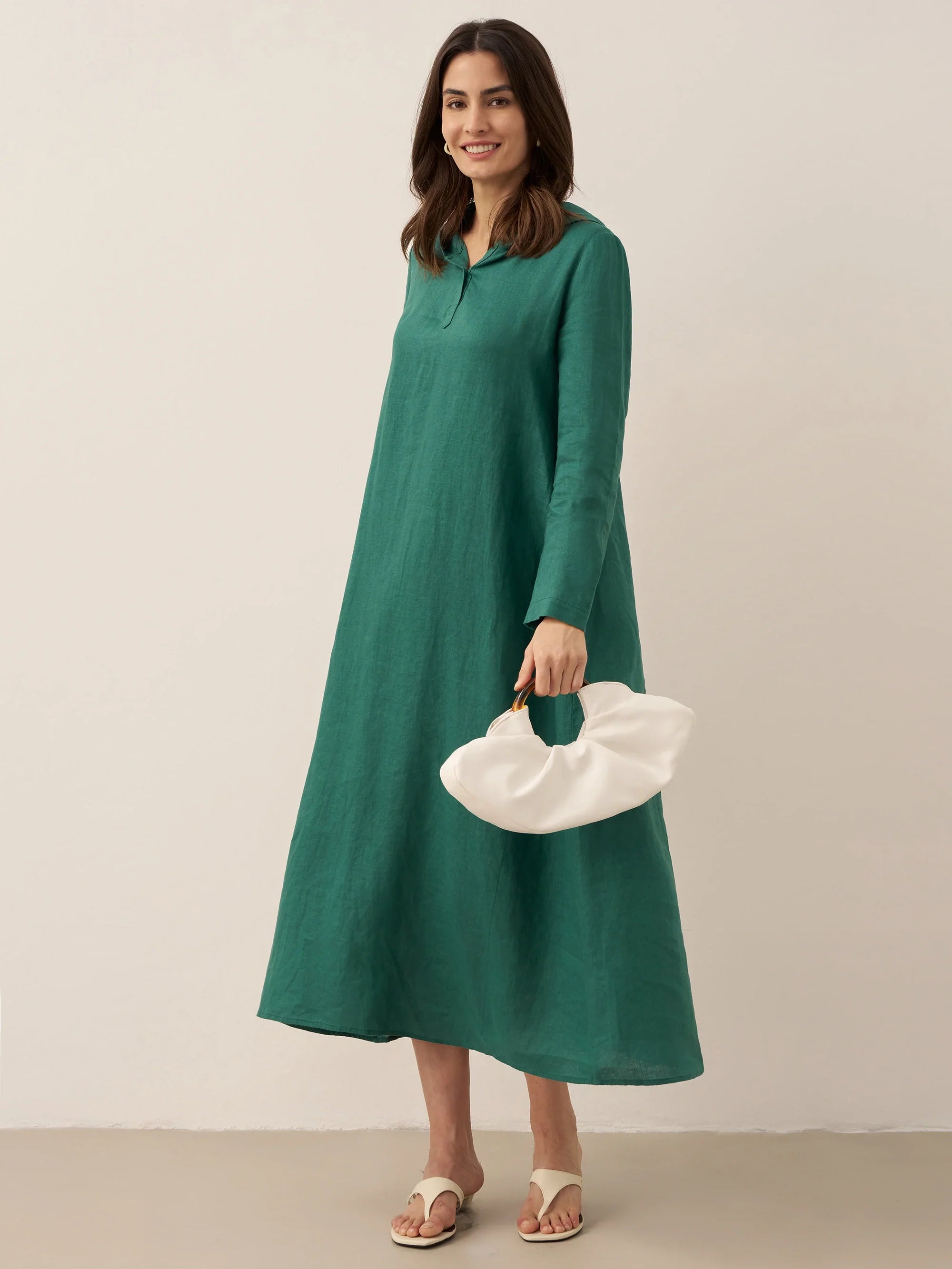 LINTICO 100% Linen Hooded Pullover Maxi Dress REBECCA — color detail