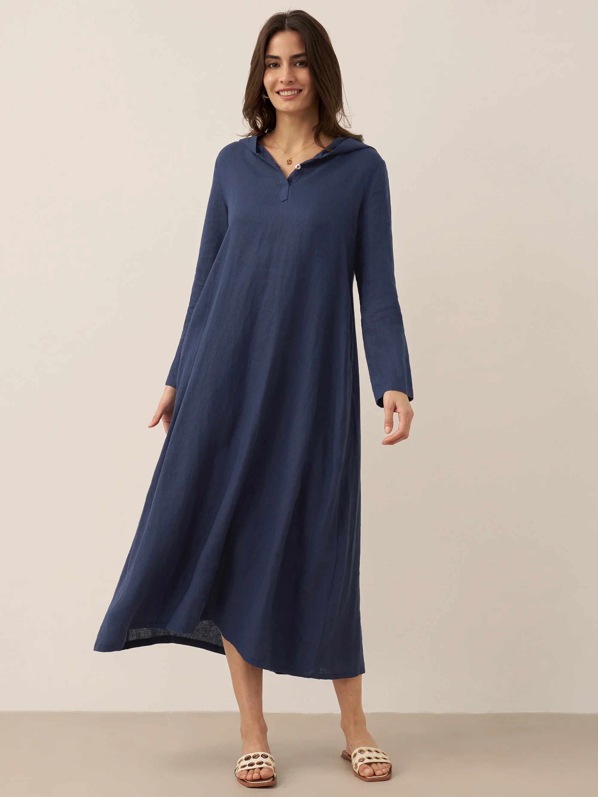 LINTICO 100% Linen Hooded Pullover Maxi Dress REBECCA — comparison shot