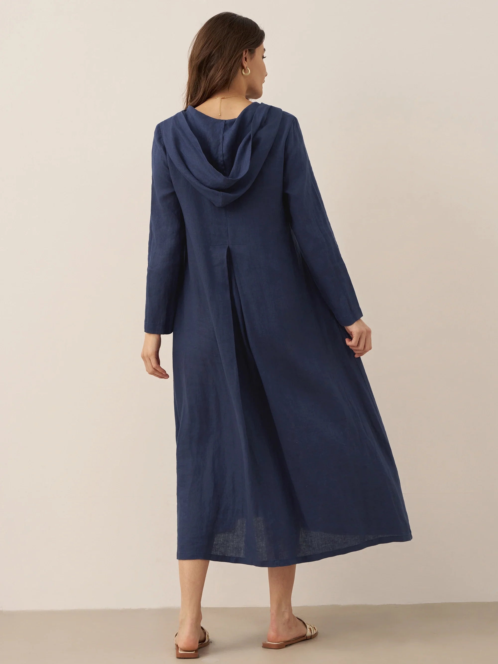 LINTICO 100% Linen Hooded Pullover Maxi Dress REBECCA — feature highlight