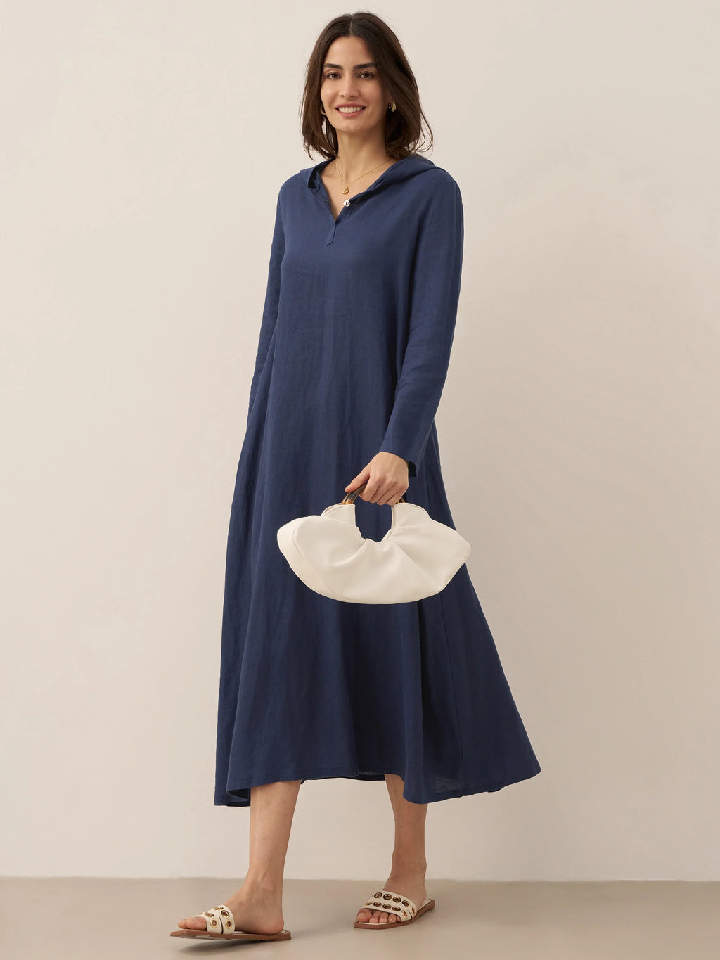 LINTICO 100% Linen Hooded Pullover Maxi Dress REBECCA — main product shot