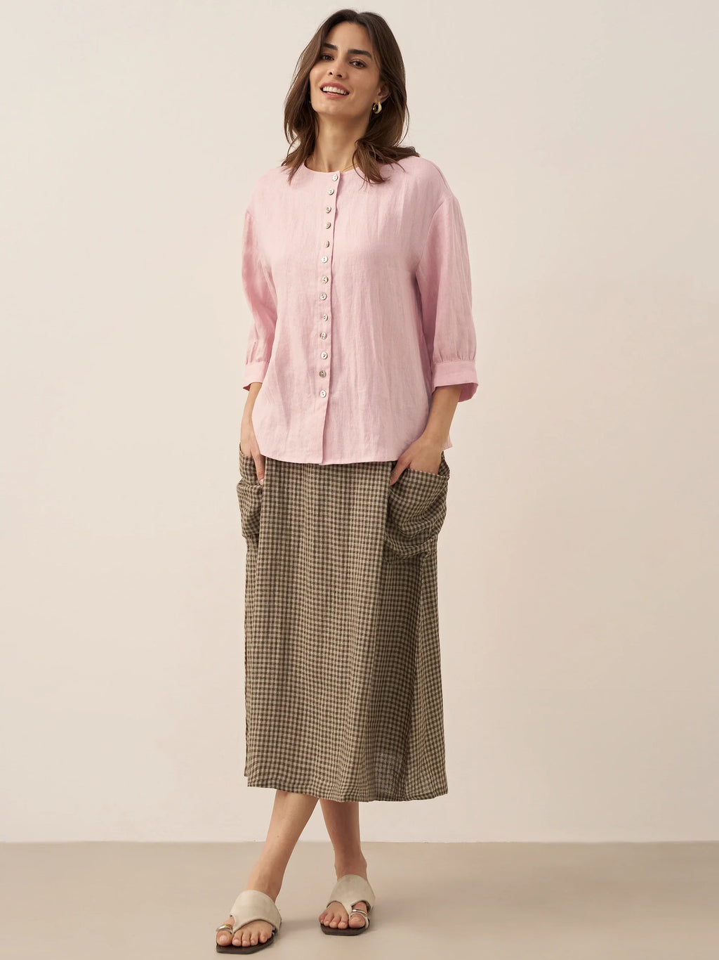 LINTICO 100% Linen Button-Front Drop Shoulder Shirt EASTER — flat-lay composition