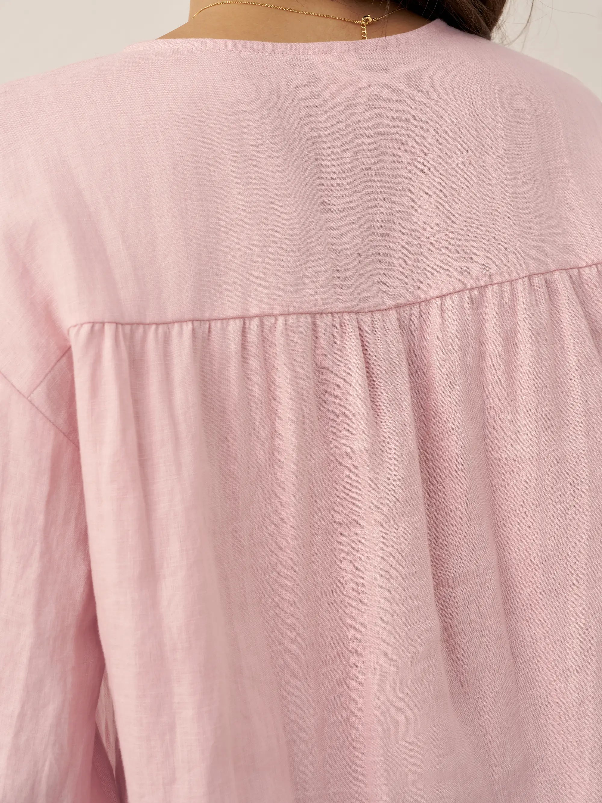 LINTICO 100% Linen Button-Front Drop Shoulder Shirt EASTER — side view