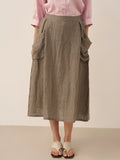 LINTICO Linen Checked Elastic Waist Skirt MARINA — main product shot