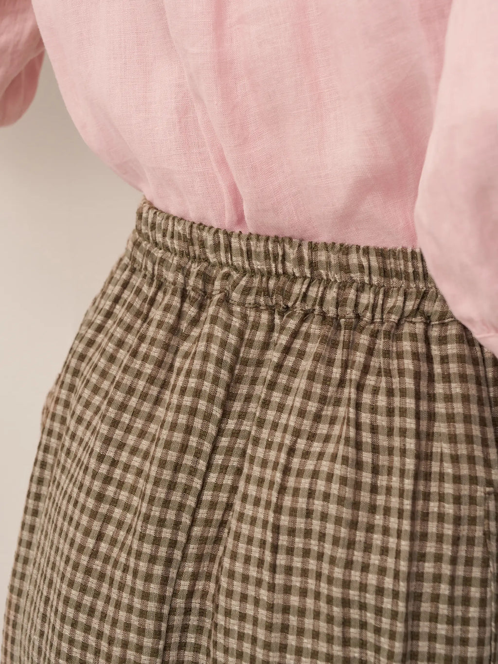 LINTICO Linen Checked Elastic Waist Skirt MARINA — comparison shot