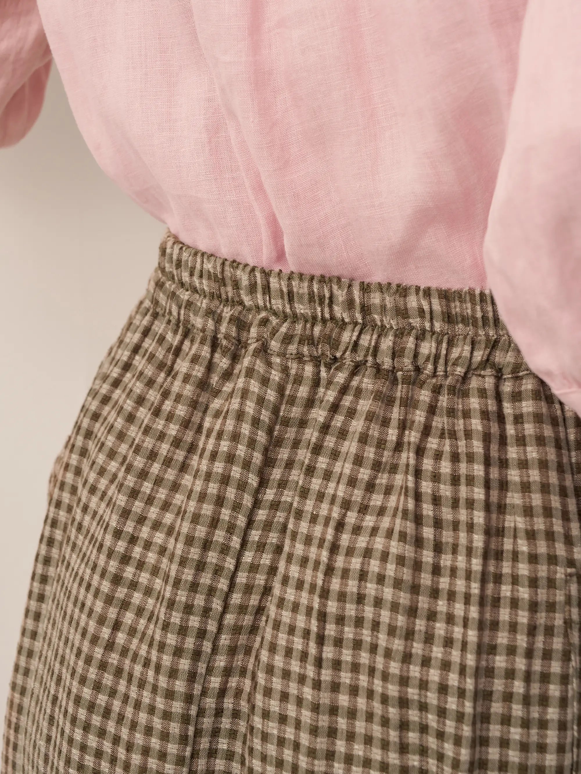 LINTICO Linen Checked Elastic Waist Skirt MARINA — comparison shot