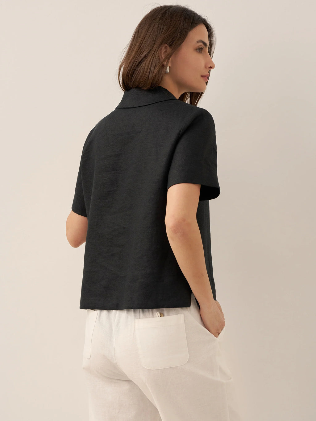 LINTICO 100% Linen Button-Up Short Sleeve Shirt ORENDA — feature highlight