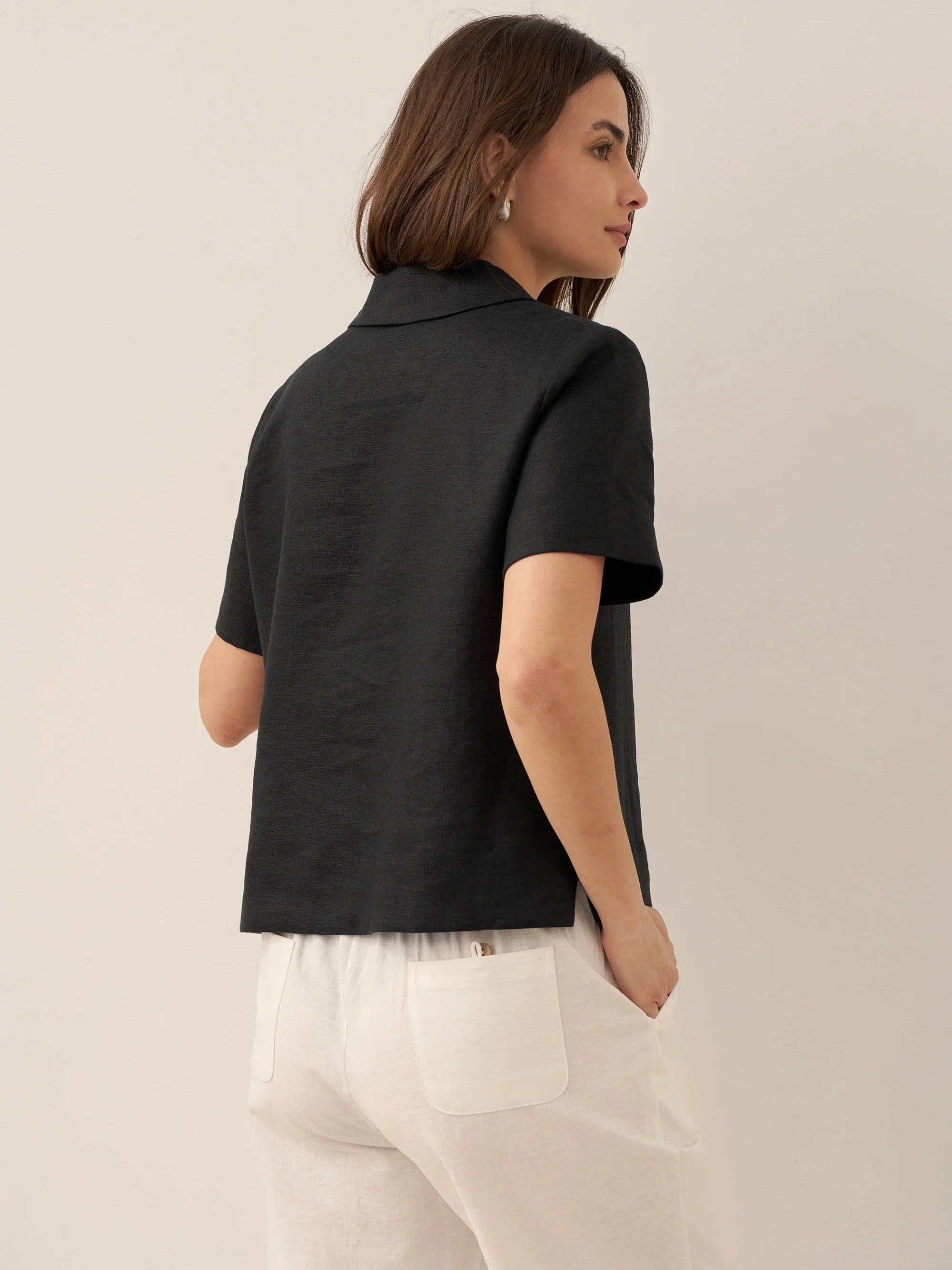 LINTICO 100% Linen Button-Up Short Sleeve Shirt ORENDA — feature highlight