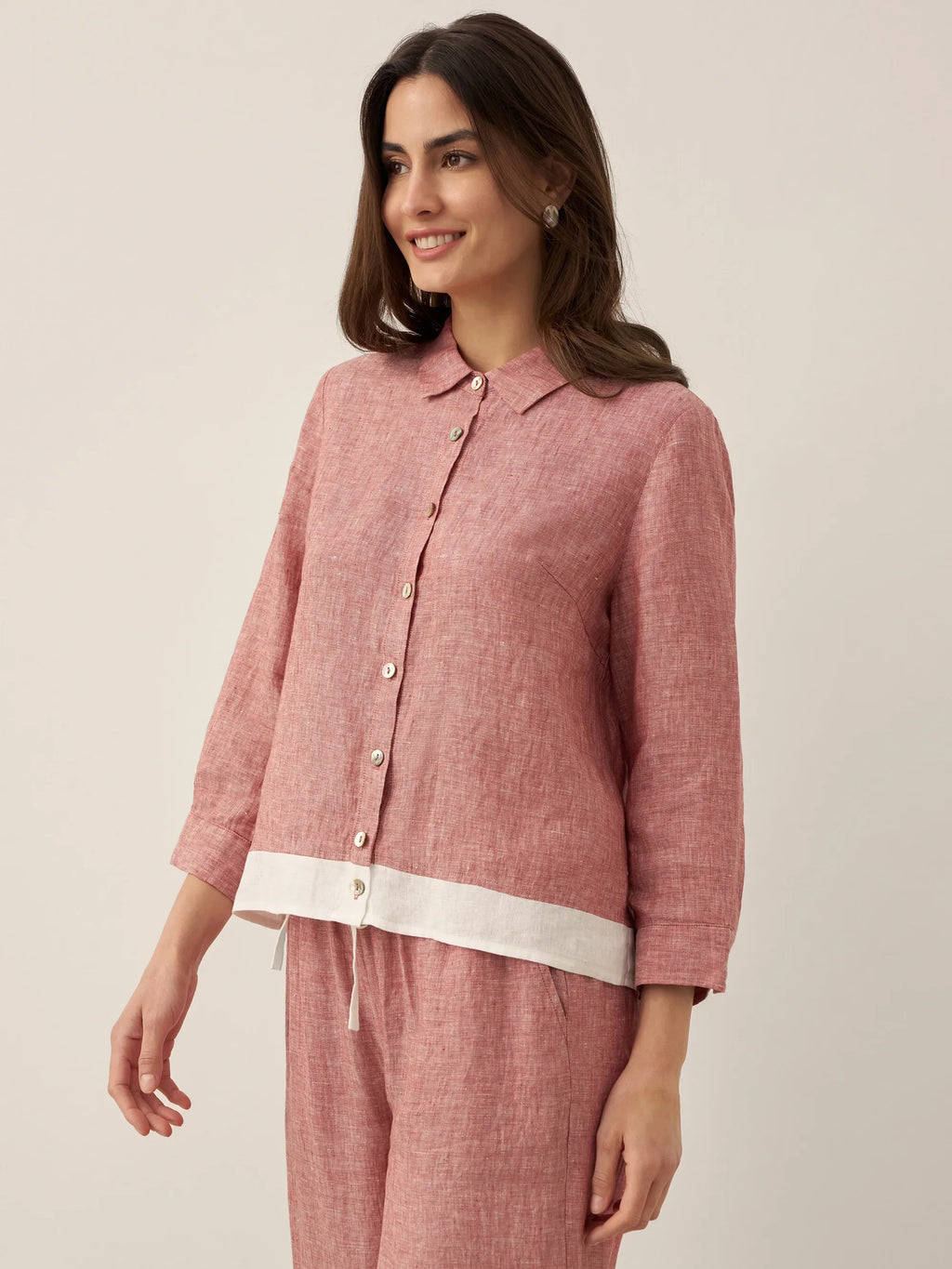LINTICO 100% Linen Buttoned Closure Color-Blocked Shirt JANICE — flat-lay composition