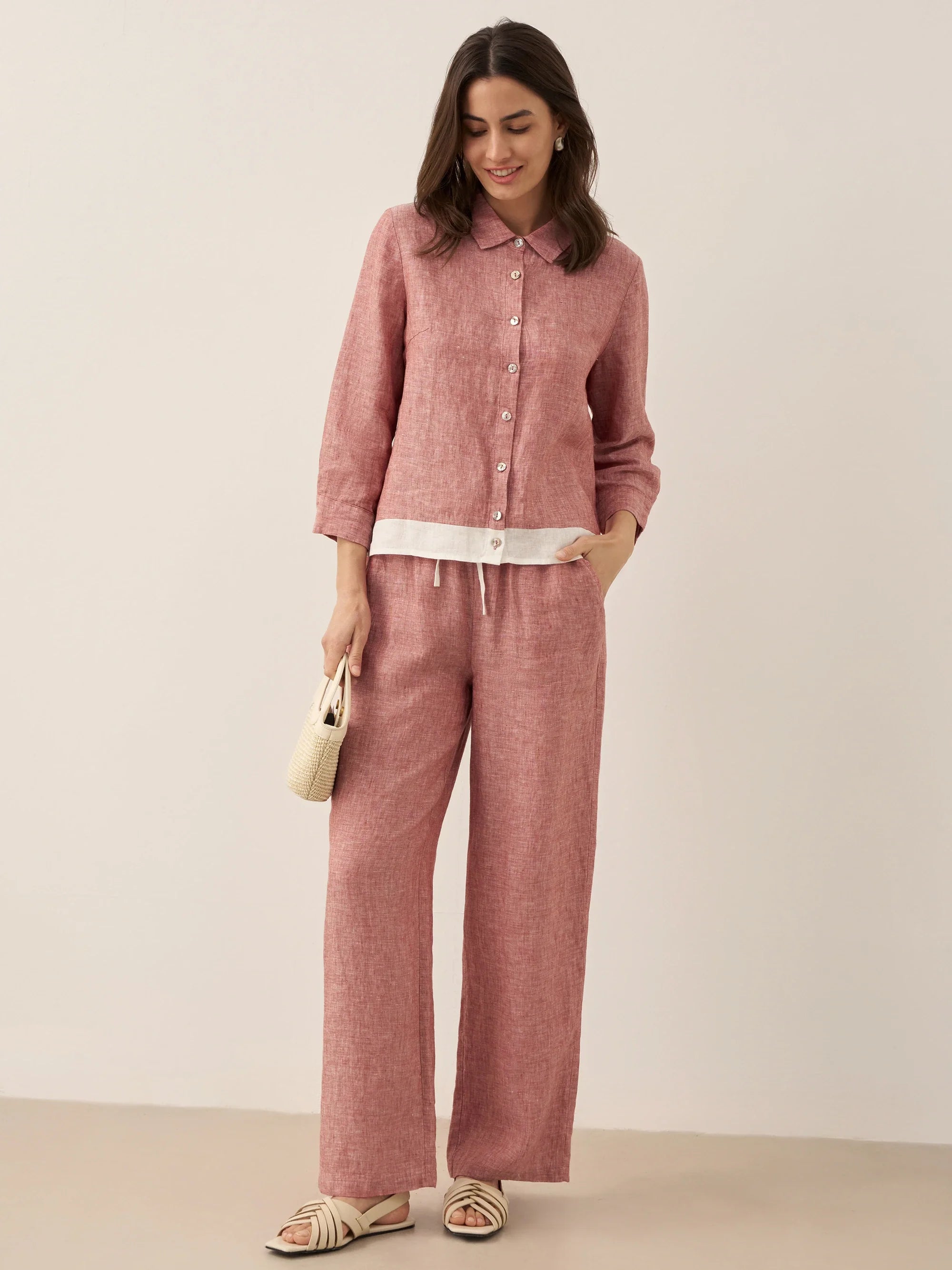 LINTICO 100% Linen Elastic Waist Straight-Leg Trousers JOURDAN — lifestyle context
