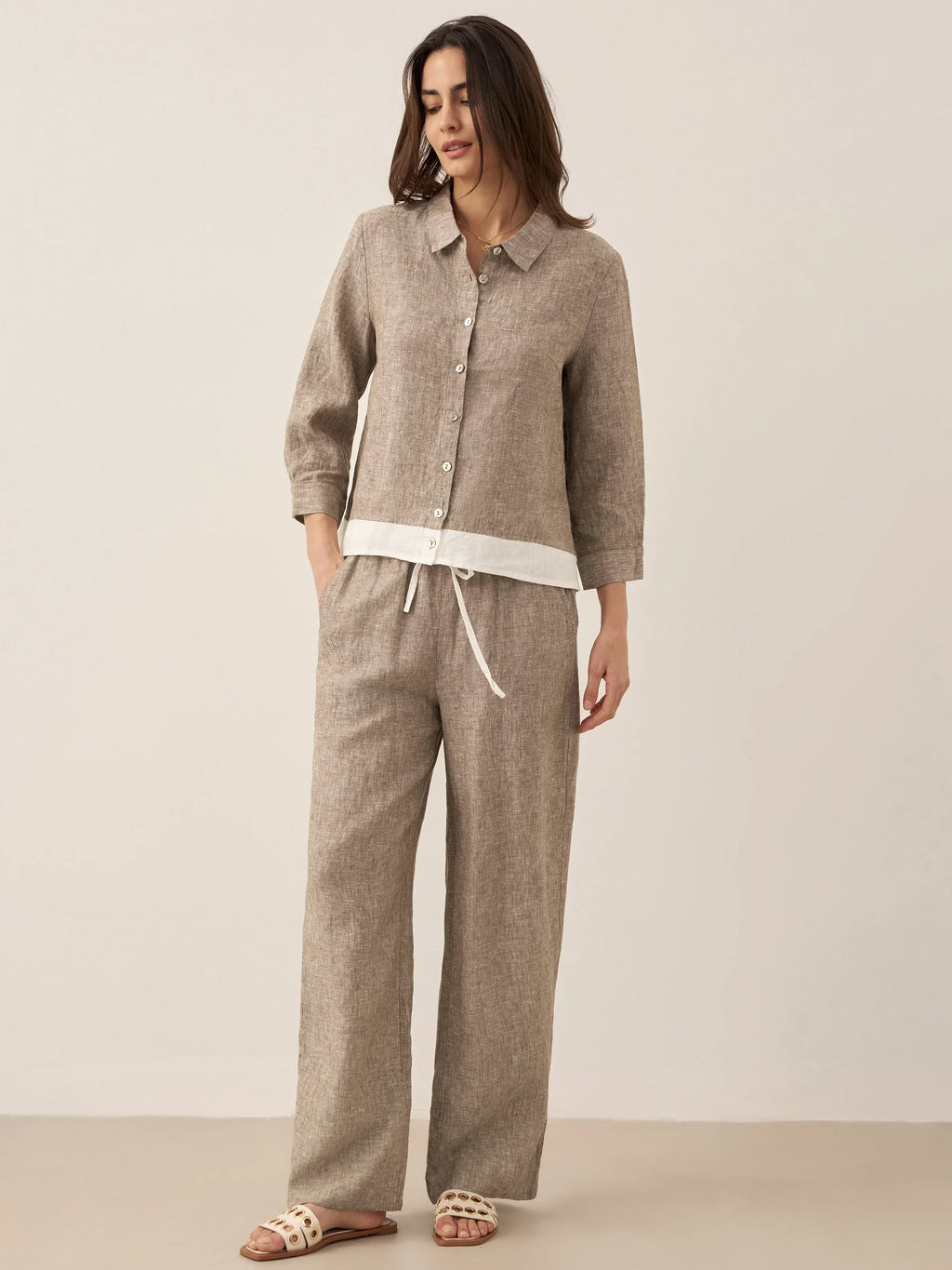 LINTICO 100% Linen Buttoned Closure Color-Blocked Shirt JANICE — size reference