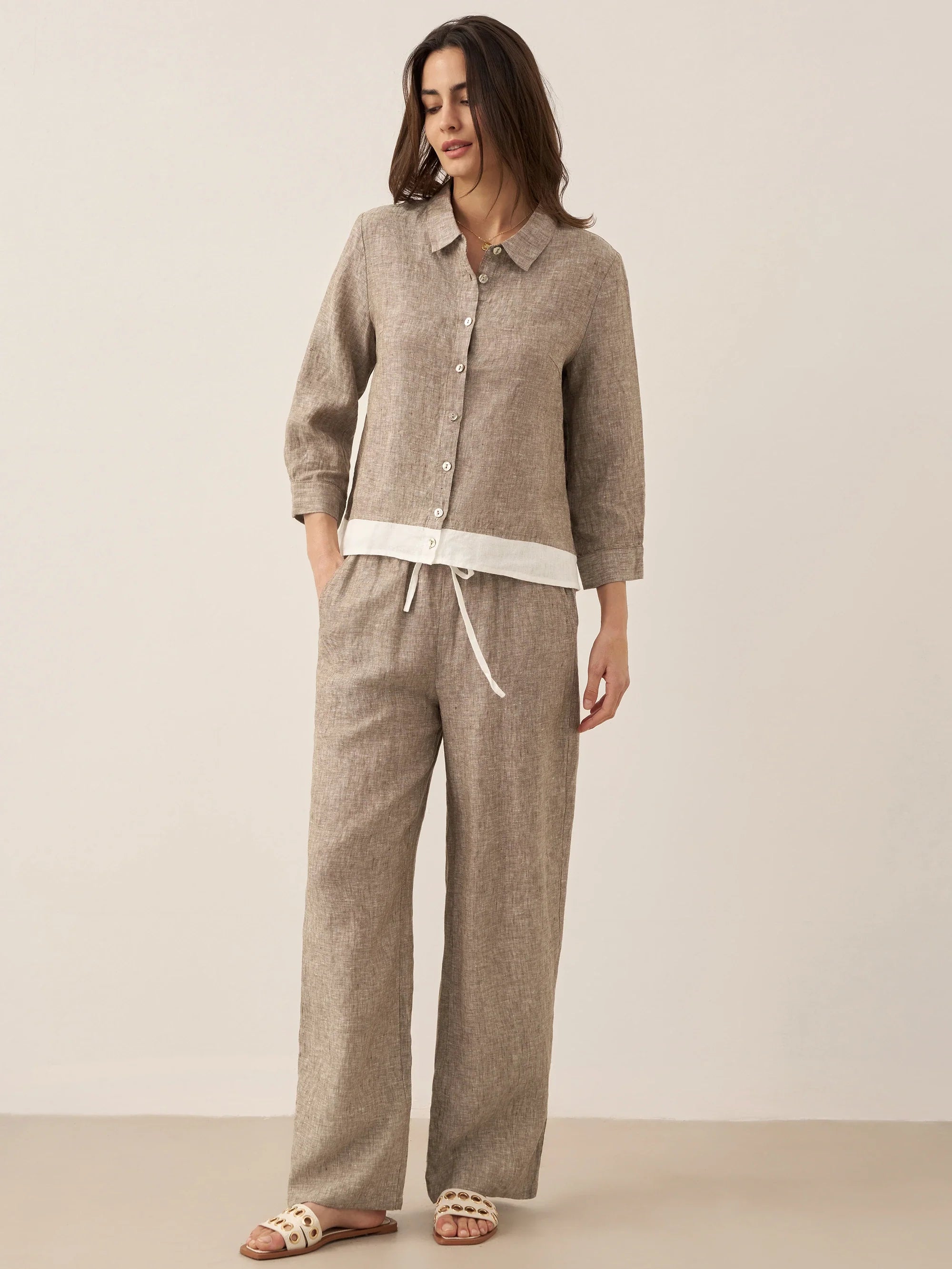 LINTICO 100% Linen Buttoned Closure Color-Blocked Shirt JANICE — size reference