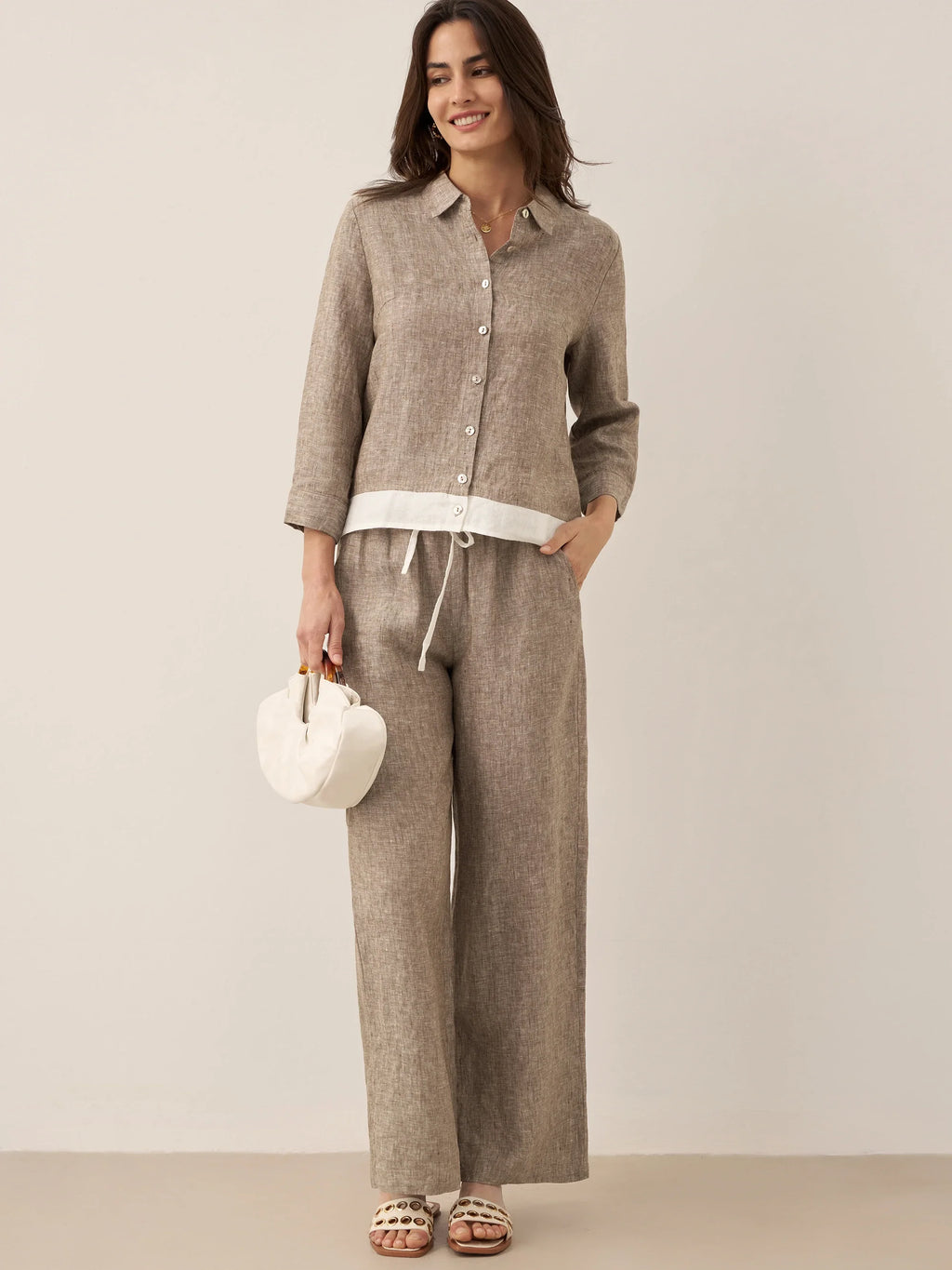 LINTICO 100% Linen Elastic Waist Straight-Leg Trousers JOURDAN — color detail