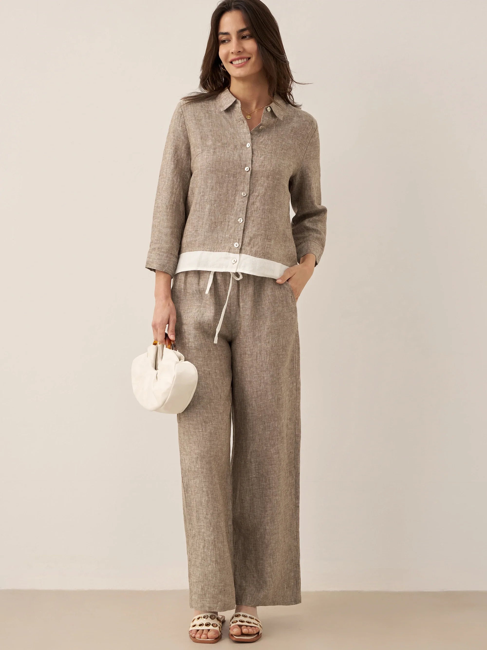 LINTICO 100% Linen Elastic Waist Straight-Leg Trousers JOURDAN — color detail