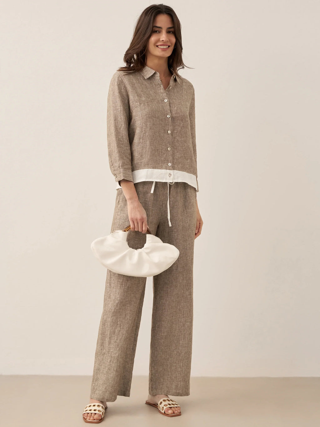 LINTICO 100% Linen Buttoned Closure Color-Blocked Shirt JANICE — color detail