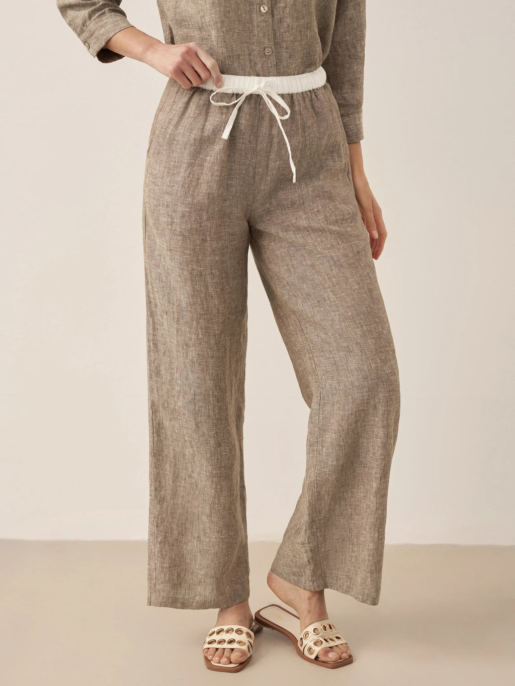 LINTICO 100% Linen Elastic Waist Straight-Leg Trousers JOURDAN — size reference