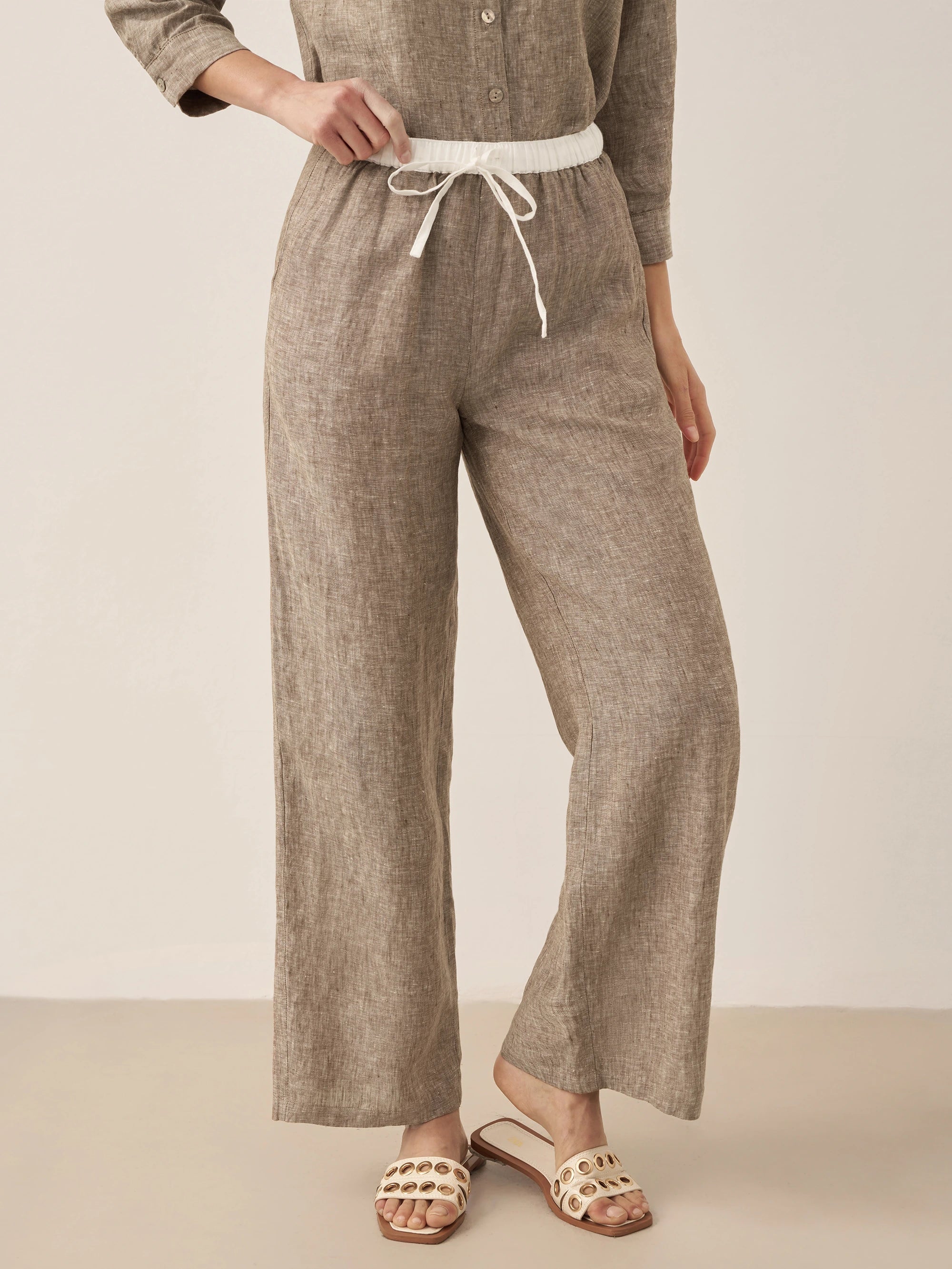 LINTICO 100% Linen Elastic Waist Straight-Leg Trousers JOURDAN — size reference