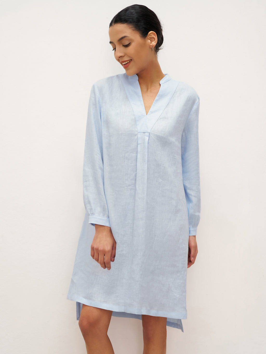 LINTICO 100% Linen V-Neck Pullover Shirt Dress JADEN — comparison shot