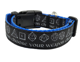 Rewarding Rover LLC Choose Your Weapon” DnD Dog Collar – Large (12"–19")