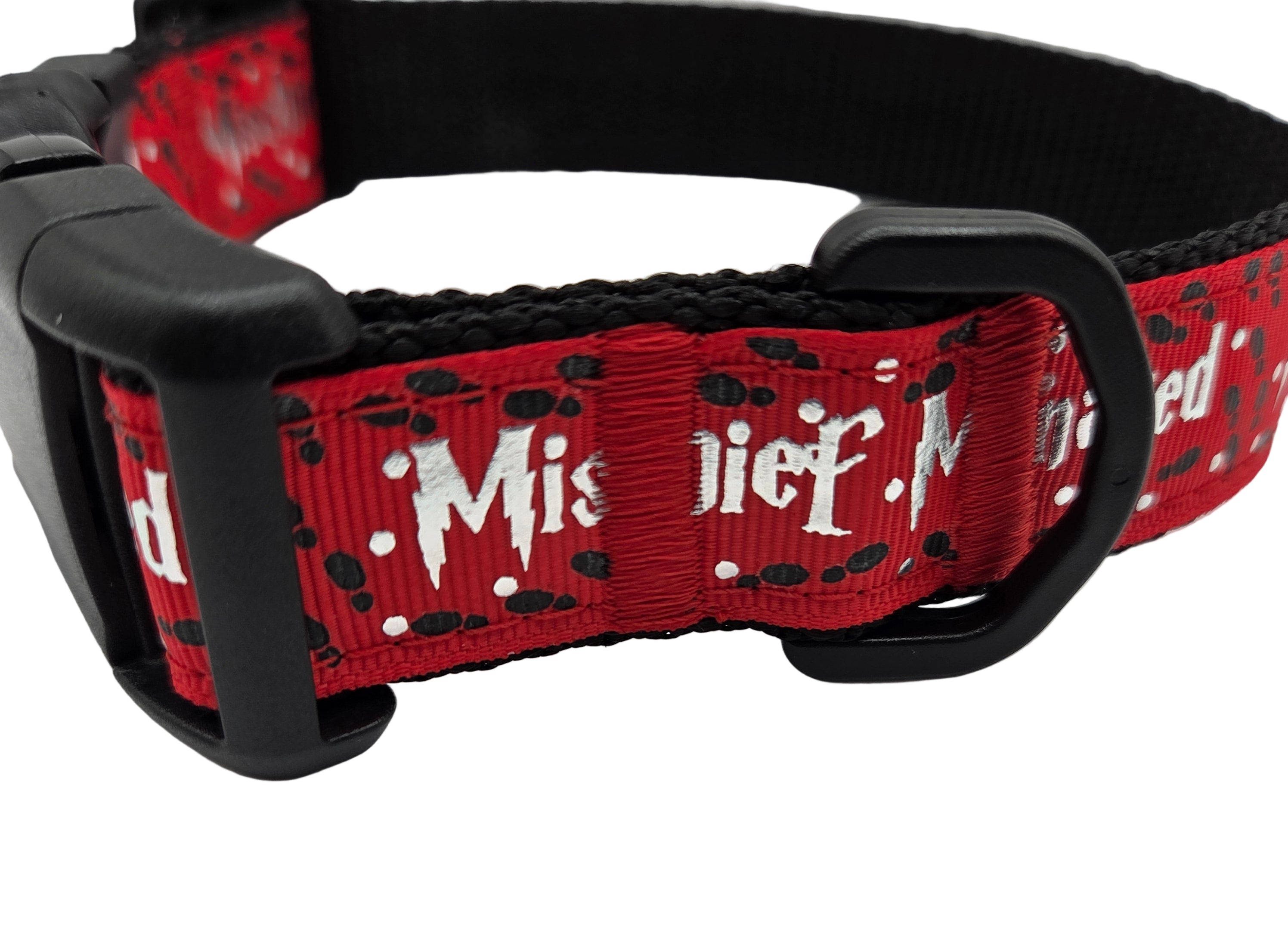 Rewarding Rover LLC Mischief Managed Red, Blue, or Green Dog Collar - 1 inch — image 4