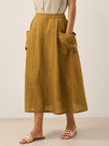 LINTICO 100% Linen Elastic Waist Skirt MARINA — main product shot
