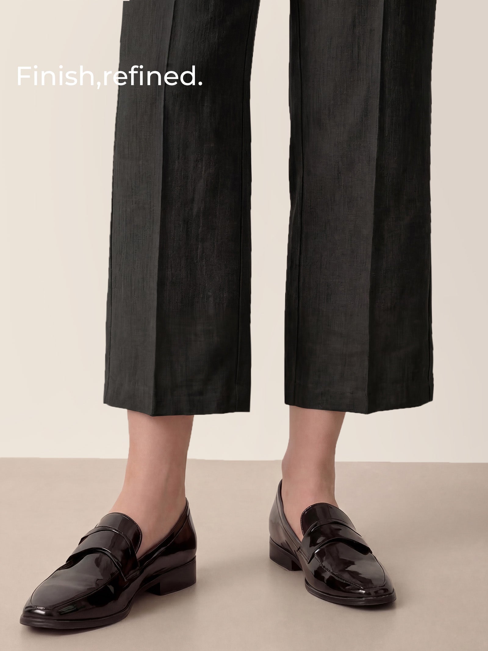 LINTICO Linen Tailored Wide Leg Full Length Pants LEIGHTON — lifestyle worn / used context