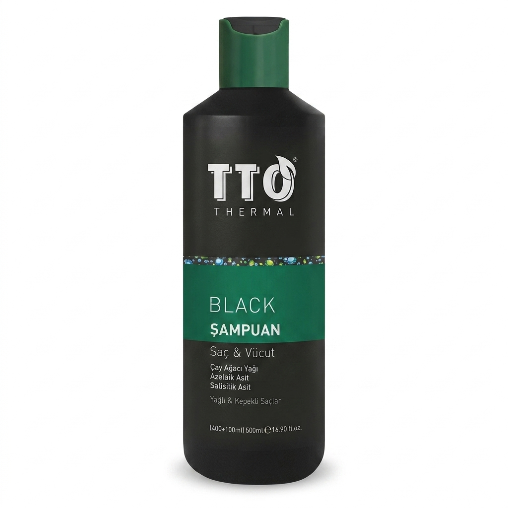 TTO Black Hair and Body Shampoo 500ml - Natural Multipurpose Cleanser for Simplified Routine