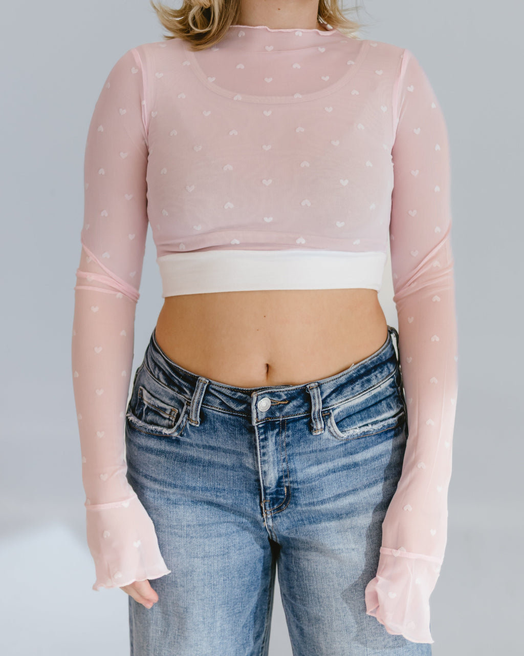 HALFTEE Layering Fashions Heart Mesh Mock Neck Halftee — main product shot