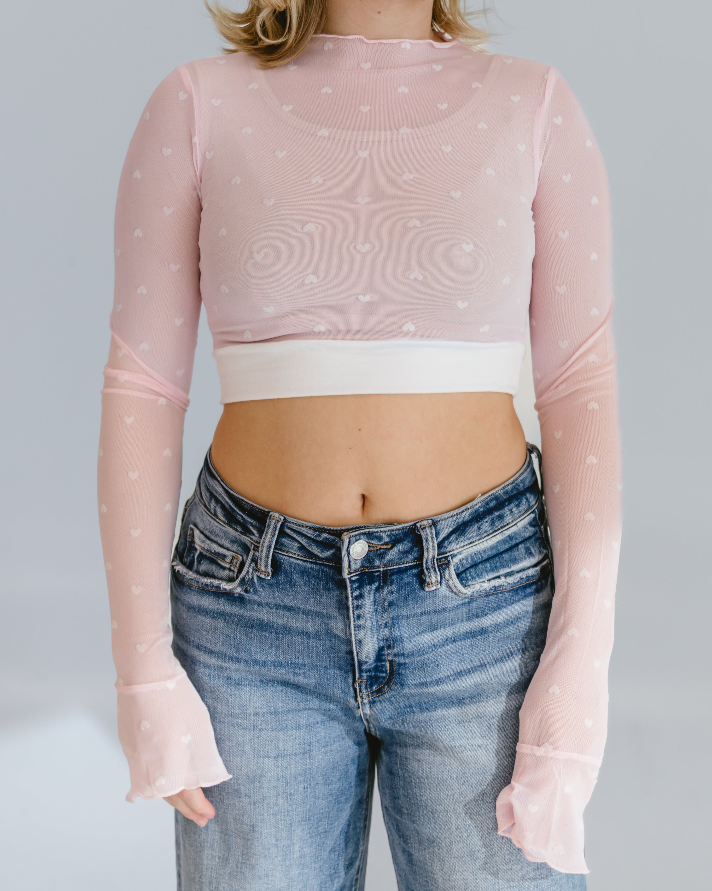 HALFTEE Layering Fashions Heart Mesh Mock Neck Halftee — main product shot