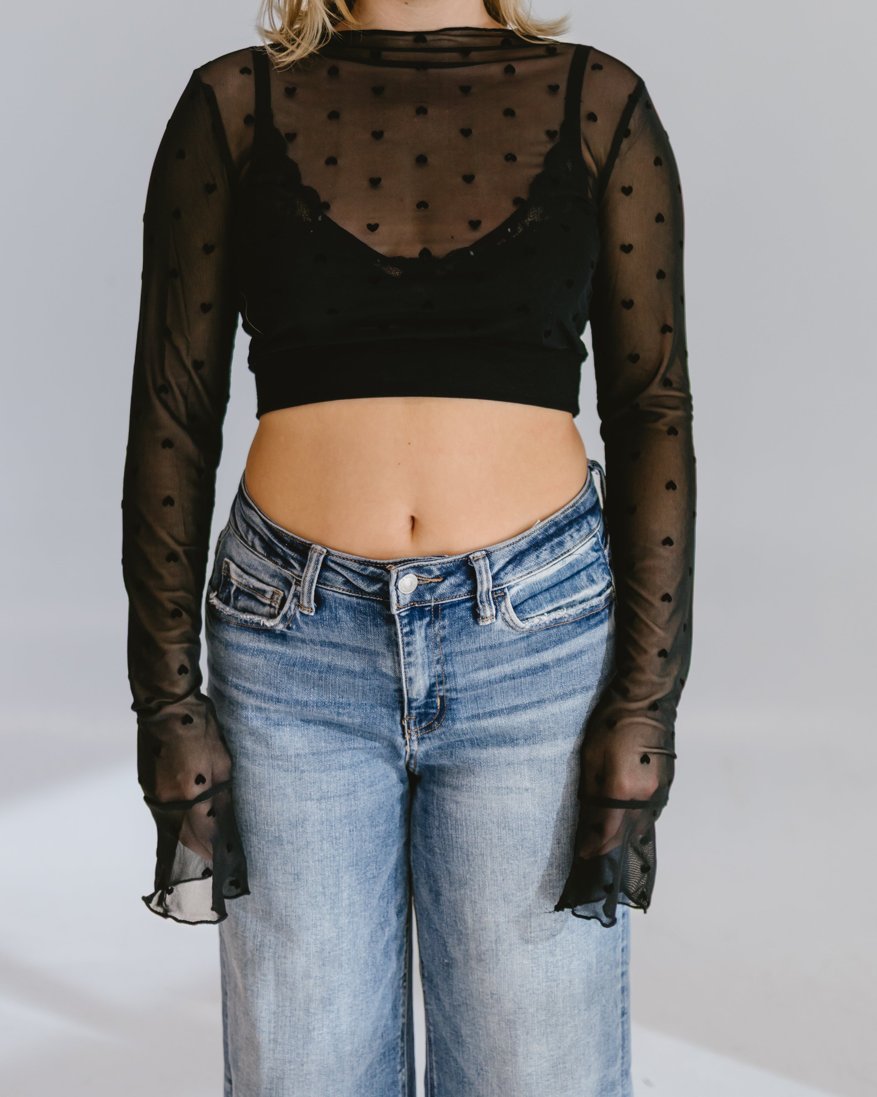 HALFTEE Layering Fashions Heart Mesh Mock Neck Halftee — product category context