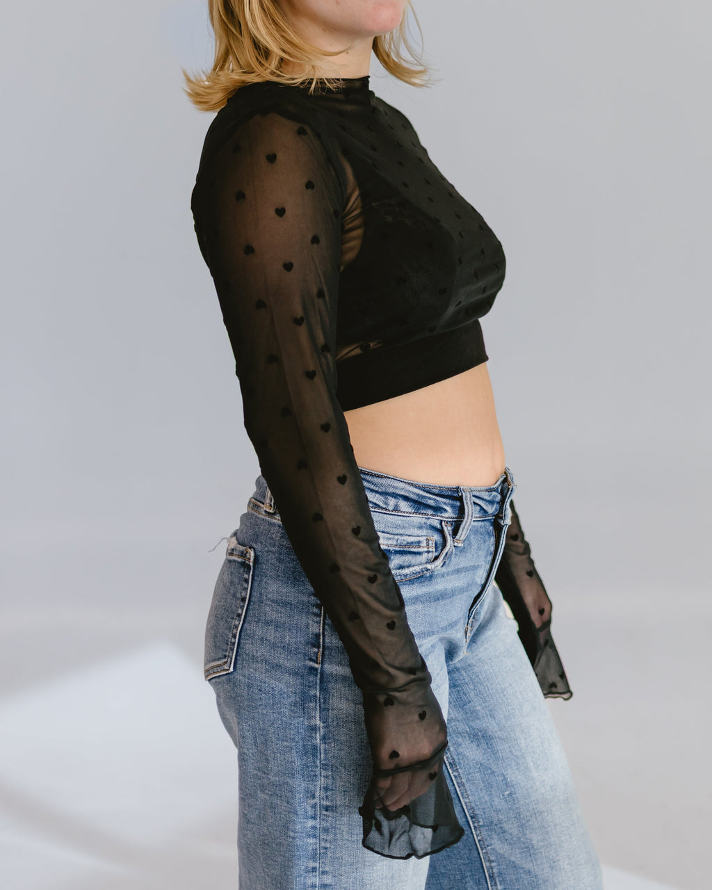 HALFTEE Layering Fashions Heart Mesh Mock Neck Halftee — detail shot 6