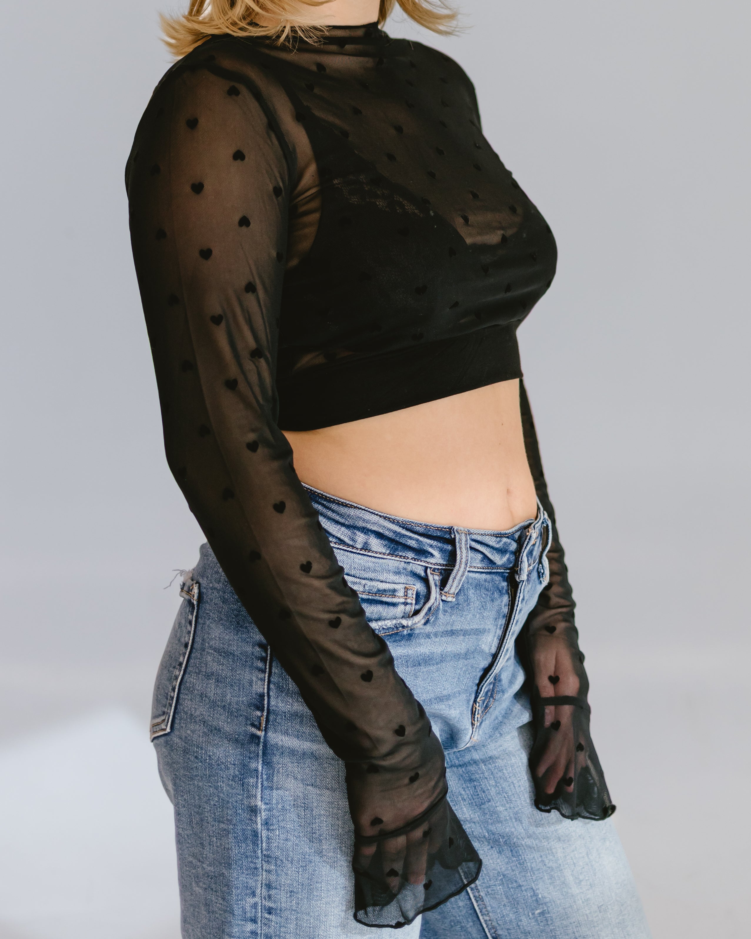 HALFTEE Layering Fashions Heart Mesh Mock Neck Halftee — detail shot 7