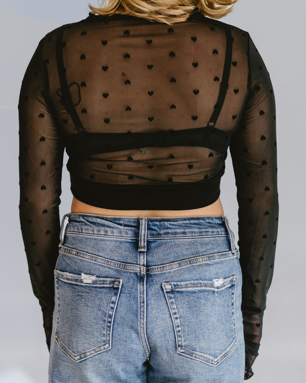 HALFTEE Layering Fashions Heart Mesh Mock Neck Halftee — detail shot 8