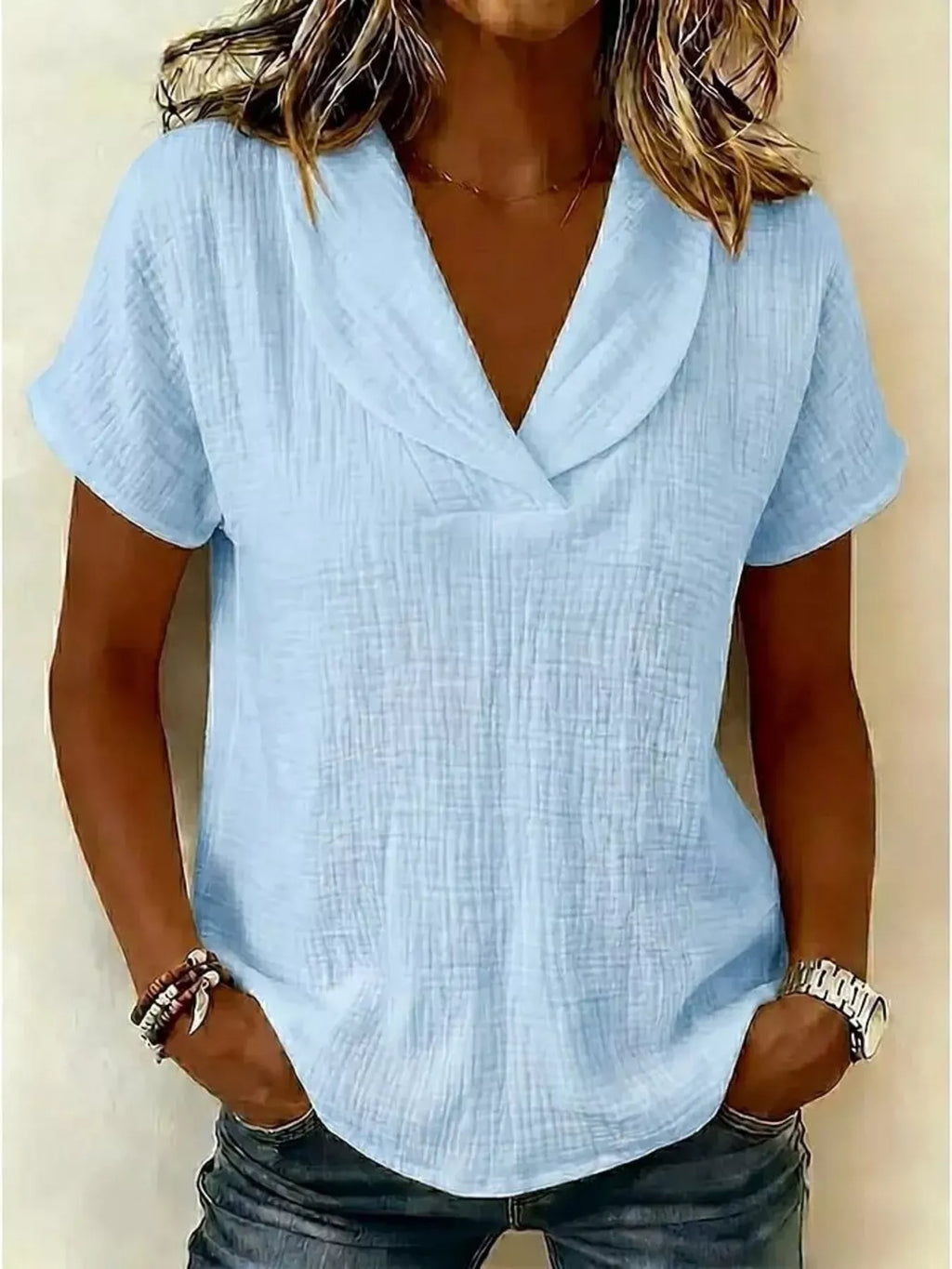 Full Size Casual Short Sleeve Textured Blouse Plus Size