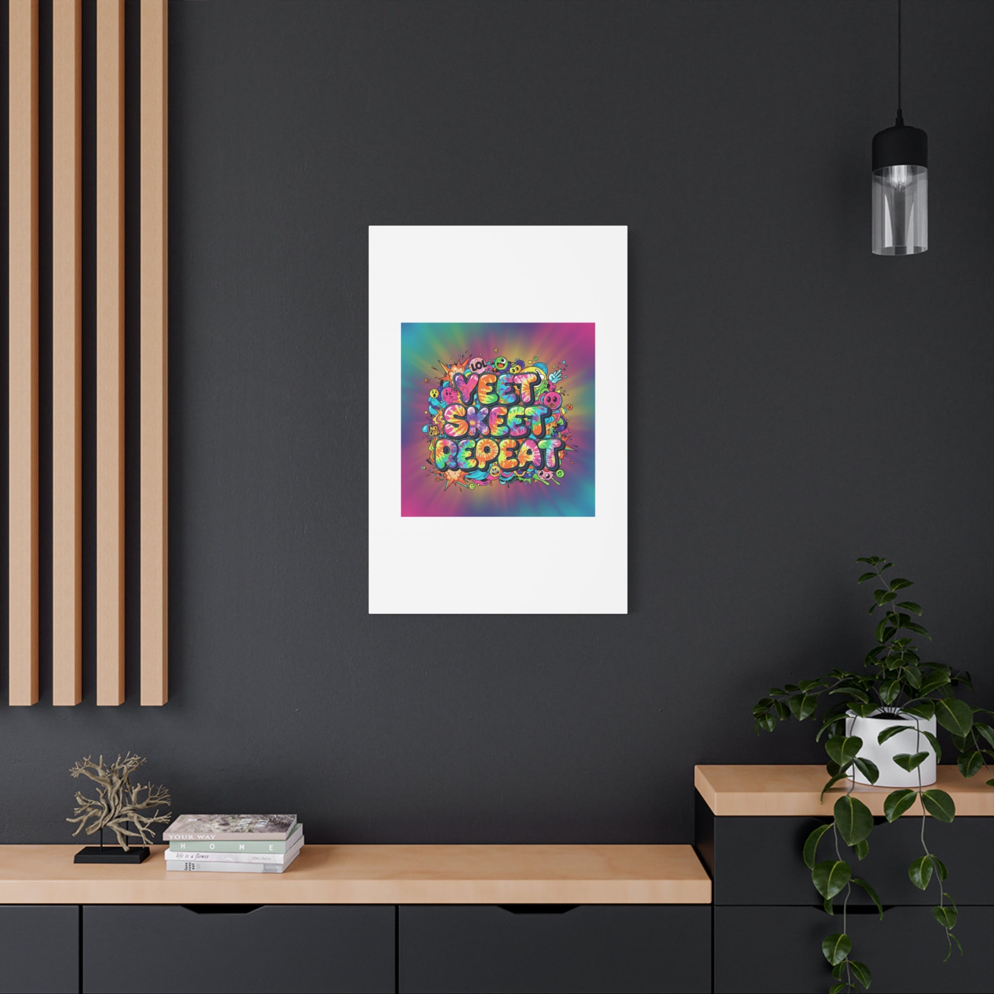 Yeet Skeet Repeat Canvas | Slogan & Glitch Graphic, Meme Phrase Wall Art