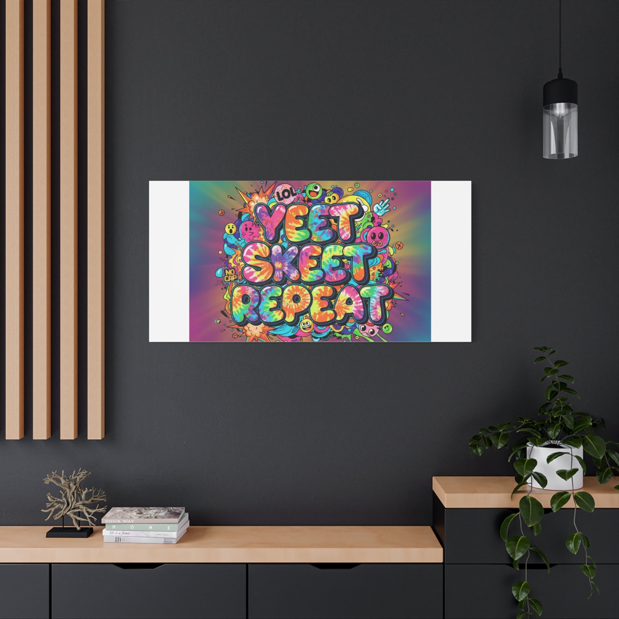 Yeet Skeet Repeat Canvas | Slogan & Glitch Graphic, Meme Phrase Wall Art