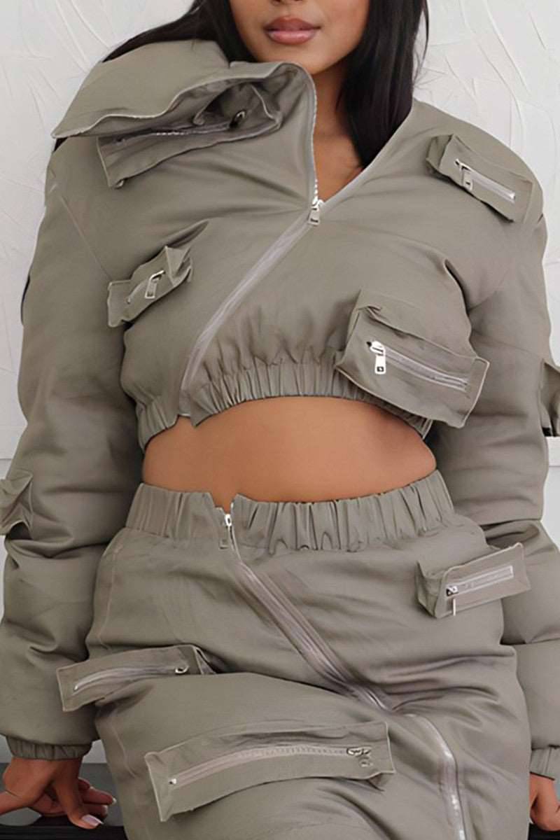 casual zipper puffer jacket