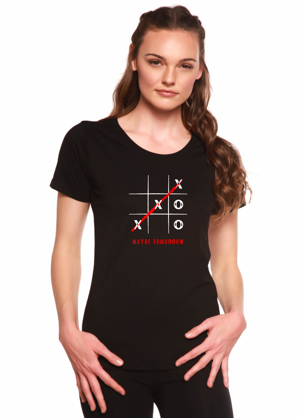 Spun Bamboo Maybe Tomorrow Women's Bamboo Sleeve Scoop Neck Graphic T-Shirt — main product shot